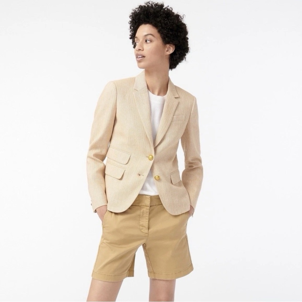J. Crew Dalton Herringbone Linen Cotton Blazer in Tan Honey, Size 6